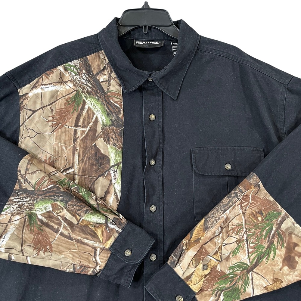 Realtree Shooting Button Down Shirt Mens 3XL Camo Contrast Black Heavy Duty Work